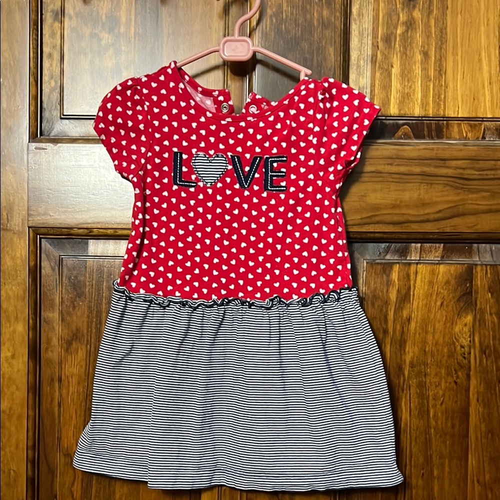 Red and Black Heart Print Kids Dress